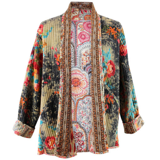 Cream, Orange, Pink & Brown Quilted Reversible Jacket