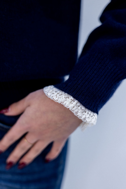 Lace trimmed cardigan in navy