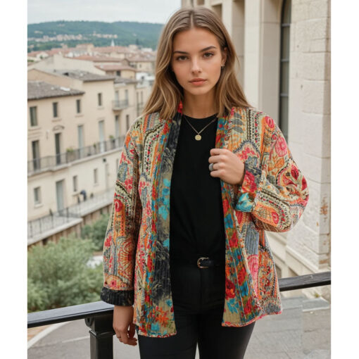 Cream, Orange, Pink & Brown Quilted Reversible Jacket