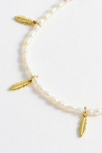 Pearl Feather Charm Bracelet