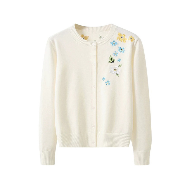 Floral embroidered cardigan in cream
