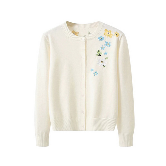 Floral embroidered cardigan in cream