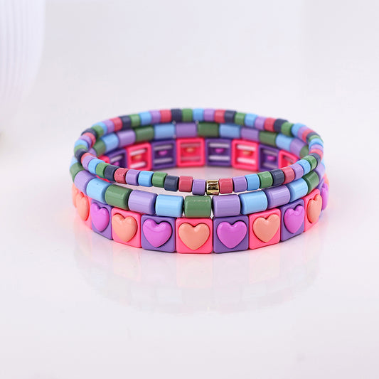 Lilac mix triple bracelet stack with hearts