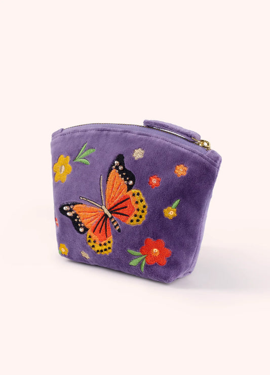 Embroidered Velvet Mini Pouch Butterfly