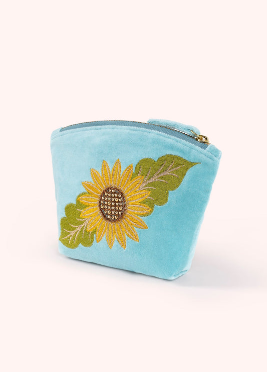 Embroidered Velvet Mini Pouch - Summer Sunflower