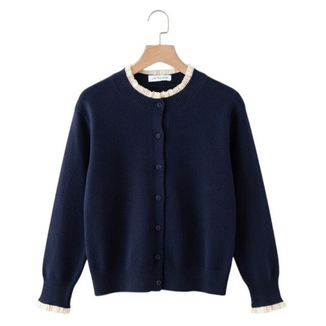 Lace trimmed cardigan in navy