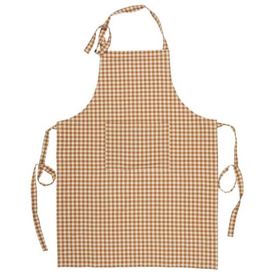 Apron Luca rustic brown w/small natural checks and pocket