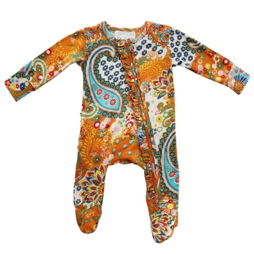 Orange Paisley Jumpsuit with Zip