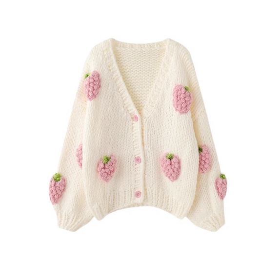 Strawberry applique cardigan in cream