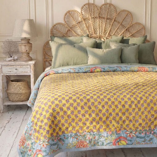 Grey, Coral & Mustard Floral Reverse Quilt