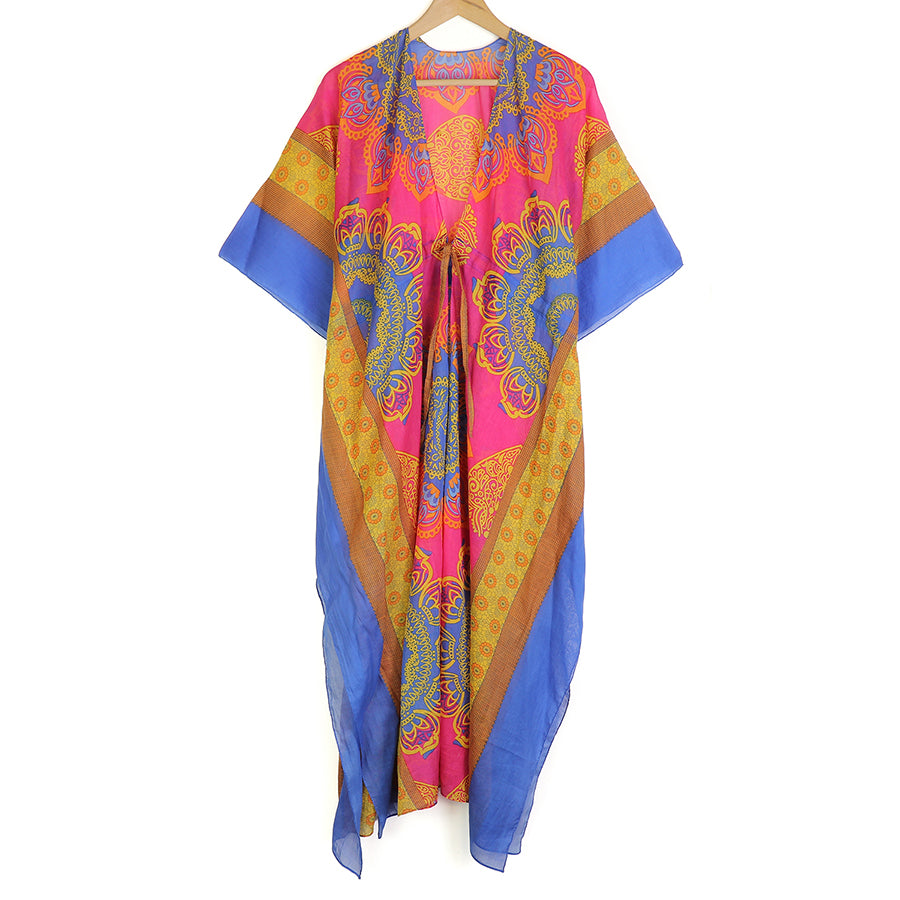 Pink and blue mix mandala print cotton kaftan