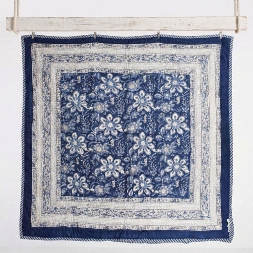 Royal Blue & White Floral Reverse Quilt