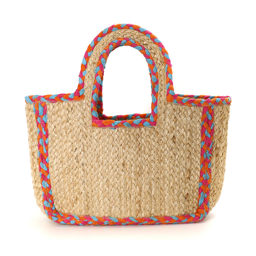 Multicolour plaited edge jute shopper
