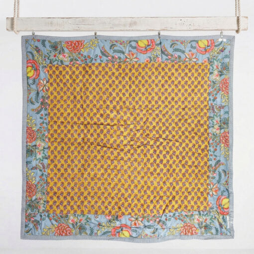 Grey, Coral & Mustard Floral Reverse Quilt