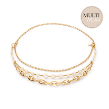 Load image into Gallery viewer, Necklace Freshwater Pearls &amp; Chunky Chain Navette Multiwear white-gold