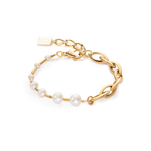 Bracelet Freshwater Pearls & Chunky Chain Navette Multiwear white-gold