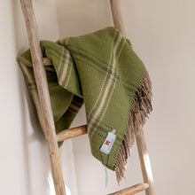 Load image into Gallery viewer, John Hanly Cashmere Throw Green Beige Overcheck