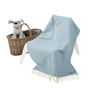Cashmere Baby Blanket Blue Herringbone