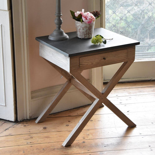 Side Table Natural Brushed Finish with Black Top