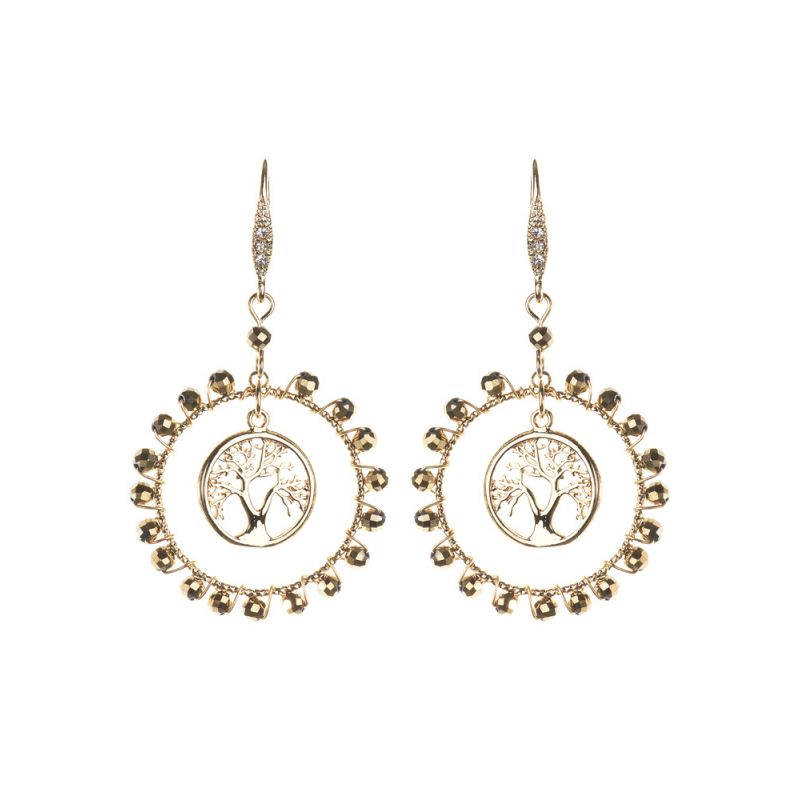 Pyrite Tree of Life Statement Earrings